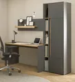 Büromöbel Set in grau matt und Wotan Eiche mit Schreibtisch, Aktenschrank Center