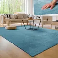 Paco Home Moderner Kuscheliger Wohnzimmer Teppich Kurzflor waschbar flauschig Weich Einfarbig Felloptik zeitlos stilvoll rutschfest pflegeleicht, Grösse:200 cm Quadrat, Farbe:Türkis