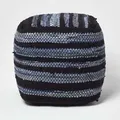 Homescapes - Denim Pouf Texas – Sitzwürfel Blau Gestreift, 40x40 Cm