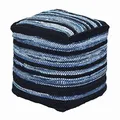 Homescapes Sitzwürfel Texas 40x40 cm, Denim Hocker blau gestreift mit Sitzsack-Füllung, Pouf aus recyceltem Jeans-Stoff