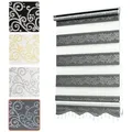 Doppelrollo ohne Bohren, Doppelrollo für Fenster mit Muster, Bailena, Lichtschutz, ohne Bohren, freihängend, Klemmfix, Duo Rollos mit Perlen, glitzernd, Ranken Blumen Motiv grau|silberfarben 100 cm x 200 cm