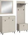 Home affaire Garderoben-Set Mento, 4-teilig, Ornamentfräsung in der Front, bestehend aus:, (Set, 4-St), Kommode, Spiegel, Sitzbank & Garderobenpaneel, Metall Griffe & Füße
