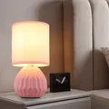 Tischlampe Tischleuchte Nachttischlampe pink Wohnzimmerlampe Keramik Textil 23cm