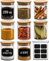 Praknu Vorratsglas Gewürzbehälter 8er Set 250ml mit Etiketten und Stift zum Beschriften, Glas, (Set, 8-tlg), mit 8 Etiketten - 250ml Groß - Luftdicht - Spülmaschinenfest