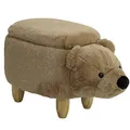 SVITA Animal Storage Kinderhocker Tierhocker mit Stauraum gepolsterter Hocker mit Holzbeinen Braun Tier-Motiv Bär