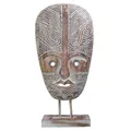 Standbild Gesicht in Weiß Braun Figur Skulptur Holz Deko Model Sulawesi 51 cm
