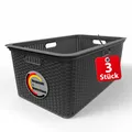 3 Stuck Waschekorb 59x39x26 cm Rattan Design   Waschewanne Made in Germany