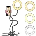 Ringlicht LED 4 Zoll mit Stativ Handyhalter Handy Selfie Ringleuchte Kamera 3 Farbmodi 10 Helligkeit Dimmbare Tischringlicht YouTube Live-Stream Retoo