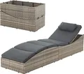 Juskys Sonnenliege Lamia klappbar - Polyrattan Gartenliege mit Auflage - Grau