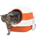 PawHut Katzentoilette mit Deckel, zusammenklappbares Katzenklo inkl. Deodorant, Bodengitter und Streuschaufel, geräumig für Katzen, Weiß+Orange, 52 x 41 x 38 cm
