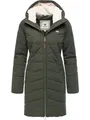 fRagwear Damen Langer Wintermantel warmer Steppmantel mit Kapuze Noita YOUMODO Dark Olive Gr. XL