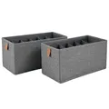 hausleben® 2er Set Aufbewahrungsbox mit 6 Fächern – Faltbare Stoffbox 30x15x15cm – Organizer für Unterwäsche, Socken, Gürtel – Leinenoptik Grau – Schubladenbox stabil