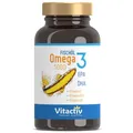 VITACTIV Fischöl Omega-3 1000 - hochdosiert - 100% natürlich, mit Vitamin B1 + B12 + E - für Herz, Gehirn, Augen & Energie - mit mehrfach ungesättigten Fettsäuren (DHA + EPA) - 30 Softgel-Kapseln