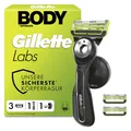 GilletteLabs Body & Intimate Rasierer Herren, Intimrasierer Mann mit Schutz Vor Eingewachsenen Haaren und Reizungen — Inkl. 1 Rasierhandstück für Körper und Intimbereich, Duschhalterung und 3 Klingen
