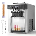 VEVOR Gewerbliche Eismaschine 20-28 L/h Leistung, Softeismaschine 2200 W lmit 2 x Behältern (6 L), Vorkühlung, Selbstreinigung und LED-Display, Tischgerät für Snackbars, Dessertläden und Cafés, Silber
