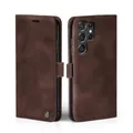 LBH Handyhülle für Samsung Galaxy S23 Ultra in Dunkelbraun mit Karten- und Geldfach Smartphone Hülle mit Standfunktion Flip Case Schutzhülle Magnetverschluss Vintage