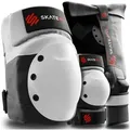 SKATEWIZ Protektoren-Set SHIELD - Skateboard Schonerset für Jugendliche und Erwachsene (Inliner Protektoren Damen Ellbogenschützer Herren, 7-tlg., Handschoner, Ellbogenschoner & Knieschoner Set), Rollschuhe, Schlittschuhe Damen & Skateboard grau L - Erwachsene - Kräftiger Körperbau