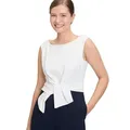 Overall VERA MONT "Vera Mont Jumpsuit mit weitem Bein", Damen, Gr. 38, Normalgrößen, blau (dunkelblau, weiß), Cru00eape, Obermaterial: 95% Polyester, 5% Elasthan. Futter: 100% Polyester., elegant, ausgestellt, U-Boot-Ausschnitt, ohne Ärmel, Overalls, Bunddetail