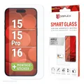 Displex Smart Glass (9H) für Apple iPhone 15/15 Pro/16, Montagesticker, unzerbrechlich, ultra-dünn, unsichtbar (Smart Glass iPhone 15/15 Pro/16)