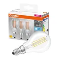 Osram LED Base Classic P Lampe, in Tropfenform mit E14-Sockel, nicht dimmbar, Ersetzt 40 Watt, Filamentstil Klar, Kaltweiß - 4000 Kelvin, 3er-Pack