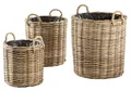 Übertöpfe Pflanztöpf Rattan rund mit Griff kubu grey mit Folie ausgeschlagen S/3