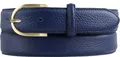 BELTINGER Italienischer Damen-Gürtel, 30 mm breit, Damen, Chinogürtel, Hosengürtel, strukturiertes Leder, Schließe Gold | Blau 80cm