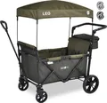FableKids Bollerwagen Leo X2Lite mit Dach | 2 Sitzplätze | Faltbarer Transportwagen | 5-Punkt-Gurt | 360° Räder | Oxford 600D | Safari Grün