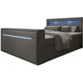 Luxusbetten24 Boxspringbett Repos, mit TV Lift, USB und LED grau 180 cm x 200 cm