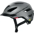ABUS Stadthelm Pedelec 2.0 MIPS - Fahrradhelm mit Rücklicht, Schirm, Regenhaube, Ohrenschutz, MIPS-Aufprallschutz - für Damen und Herren - Silber Matt, Größe L