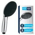 GROHE Vitalio 110, Duschkopf wassersparend, 8l pro Min (Handbrause 3 Strahlarten, per Drehregler verstellbar, Universalanschluss, Silikonring schützt Duschbrause bei Stürzen), rund, chrom, 26031001
