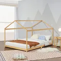 [en.casa] Kinderbett Vindafjord 160x200cm Bettenhaus Spielbett Juniorbett Bettgestell mit Lattenrost aus Bambus in Haus-Optik