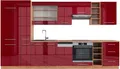 Küchenzeile Vicco Fame-Line Bordeaux Hochglanz/Goldkraft Eiche 355 cm , AP Eiche, Model 49312