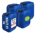 plasteo® 4er Set: 10L Getränke- Wasserkanister | BPA Frei | Lebensmittelecht | Hergestellt in DE | Camping | UN-Zulassung | Tragbar | Indoor und Outdoor | Blau