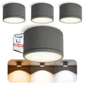 SSC-LUXon 4er Set CELI-WX LED Aufbaustrahler anthrazit rund flach IP44-3CCT Lichtfarbe warmweiß neutralweiß kaltweiß – GX53 3W 230V Deckenlampe Bad & Außen