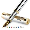 Scriveiner Füllfederhalter, Chrom, silberfarben – toller Kugelschreiber mit 24-karätigem Gold-Finish, Feder 18 Karat (mittel), ideales Set für Damen und Herren, Profi, Direktor, Büro, schöner