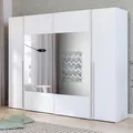 Forte NARAGO Kleiderschrank 270, 4-türiger Dreh-/Schwebetürenschrank mit Spiegel, Einlegeböden und Kleiderstange, Holzwerkstoff, Weiß, 270,3 cm breit, 210,5 cm hoch, 61,2 cm tief