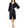Aquarti Damenbademantel Damen Bademantel Morgenmantel Reißverschluss Hausmantel 3/4 Ärmel blau 6XL