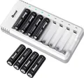 BONAI Ladegerät 8 Slot USB AA Akkuladegerät LED Schnell Ladung Akku 2800mAh Set