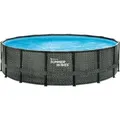 Summer Waves Elite Frame Pool Aufstellpool rund Komplettset Rattanoptik grau Ø 488x122 cm - Grau