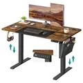 SONGMICS Höhenverstellbarer Schreibtisch elektrisch 120cm mit 4 Höhen - Braun/Schwarz