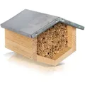 BEESI Bienenhotel mit wetterfestem Metalldach I Bienenhaus mit Schilfröhrchen I Verschiedene Durchmesser - Naturbelassen