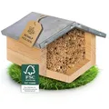 BEESI Premium Bienenhotel mit Metalldach & Schilf-Röhrchen – FSC®-Zertifiziertes Insektenhaus für kleine & mittelgroße Wildbienen – Splitterfreie Nisthilfe zum Aufhängen