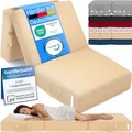 ELONEO Klappmatratze, Gästematratze, 3-teilige Faltmatratze, Schaumstoff extra dick (15cm), waschbar, Bandscheibenwürfel, klappbar, Faltbare Matratze, Erwachsene (Creme, 90 x 200 x 15 cm)