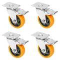 HMF 6710 Schwerlastrollen mit Bremse aus Polyurethan | 4 Stück | 100 mm | bis 460 kg | Orange