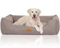 Knuffelwuff Hundebett Lotte aus Velours mit feinem Handwebcharakter XXL 120 x 85cm Lichtgrau - abnehmbarer Bezug - waschbar - für große, mittelgroße und kleine Hunde