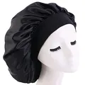 1 Stück Silk Bonnet,Seidenhaube Schlafhaube,Satin Haarhaube Bonnet,Schlafmütze Nachtmütze Haube Schlafen für lockiges Haar Schlafmütze Seide Kopfhaube-Black