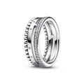 Pandora 192312C01 Ring Damen Signature Logo Pavé &amp; Perlen Sterling-Silber...