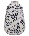 Blumenvase aus Steinzeug weiß 20 cm mit blauem Blumenmotiv wasserdicht Maroneia