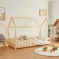 [en.casa] - Hausbett Hesel Mit Rausfallschutz 90x200cm Holzoptik