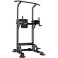 DH FitLife Power Tower Dip Station | Power Rack mit Klimmzugstange, Dip Barren u. Rückentrainer | Kraftstation Kraftturm | Fitness Station | - Schwarz